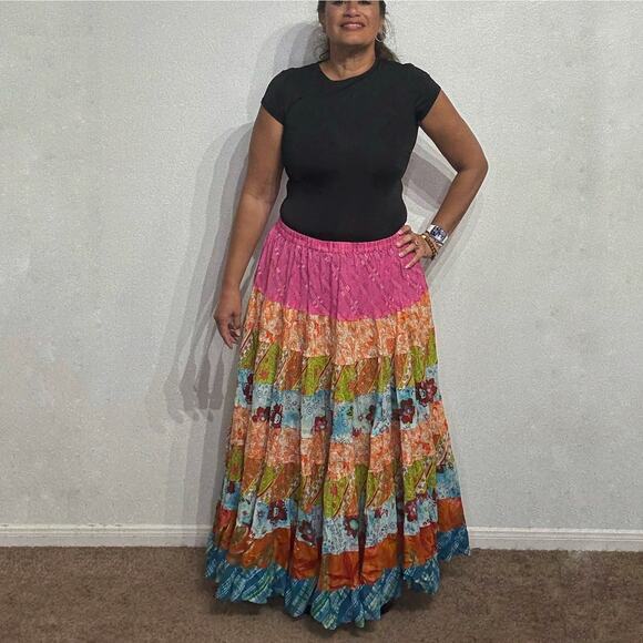 Denim 24/7 Pink Boho Vintage Maxi Skirt Sz 24W - Picture 1 of 12